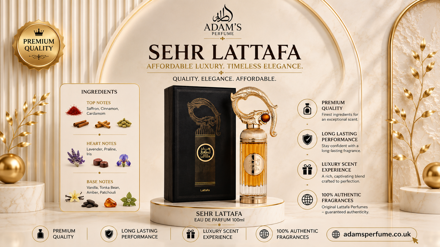 Lattafa Sehr Eau De Parfum 100ml – Sweet Amber Vanilla Floral Long Lasting Perfume UK Adams Perfumes