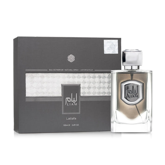 Liam Grey Eau De Parfum 100ml by Lattafa | Fig Tea Cardamom Woody Vanilla Unisex Perfume Adams Perfumes